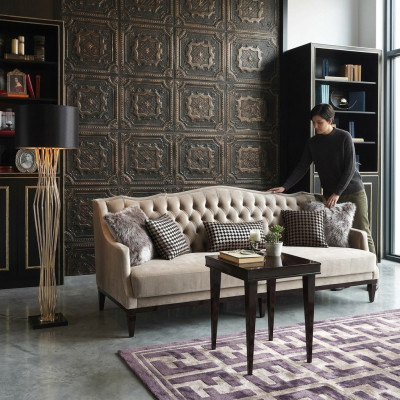 Living room set sofa 3-seater coffee table Chesterfield upholstered sofa gray