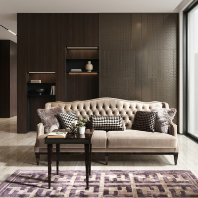 Elegant three-seater Chesterfield sofa in gray – timeless upholstery for your home.