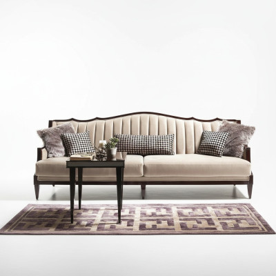 Four-seater sofa, 4-seater side table, complete gray wood fabric sofa