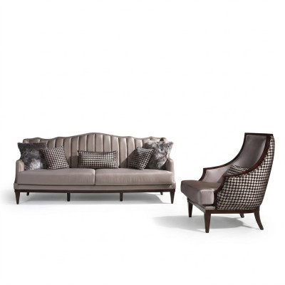 Four-Seater Sofa Set Armchair Fabric Sofa Gray Upholstery 4-Seater Set