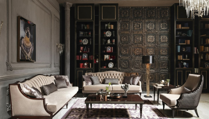 Four-seater sofa set, three-seater armchair, gray coffee tables, fabric sofa