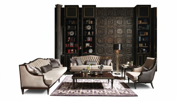 Four-seater sofa set, three-seater armchair, gray coffee tables, fabric sofa