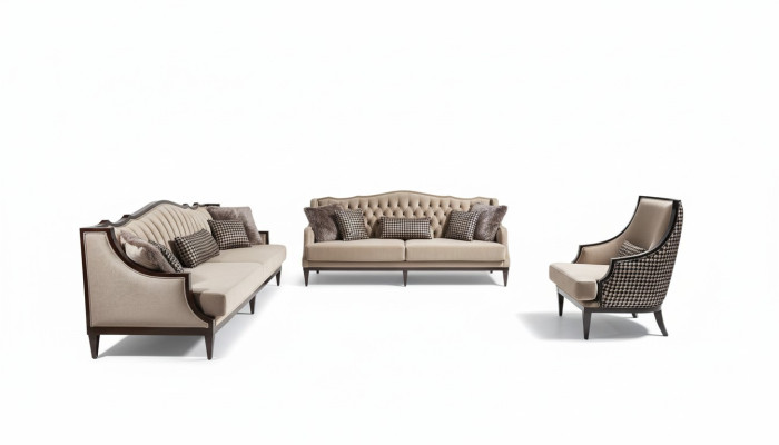 Four-seater sofa set three-seater armchair gray fabric sofa upholstered sofa