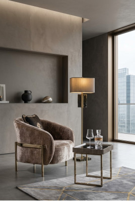 Living Room Complete Armchair Side Table Beige Fabric Wing Chair Set