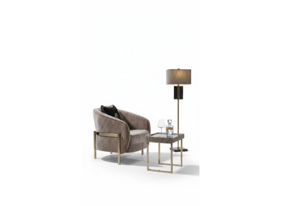 Living Room Complete Armchair Side Table Beige Fabric Wing Chair Set