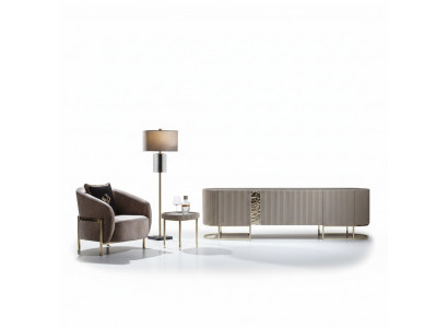 Group Armchair Living Room Side Table Beige Fabric TV Stand Set 3-piece