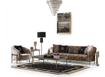 Three-seater sofa set, armchair, beige fabric sofa, upholstered sofa, coffee table
