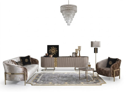 Sofa Suite Three-Seater Armchair Beige Fabric Sofa TV Stand Coffee Table 4-piece Set