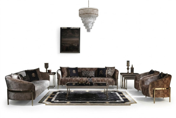 Living room sofa set three-seater armchair beige fabric sofa coffee table