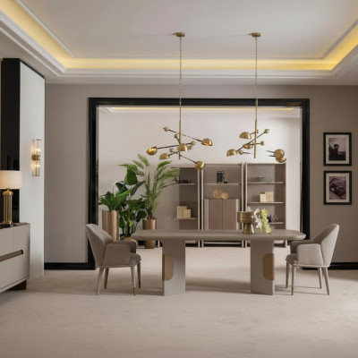 Dining group dining room suite dining nook dining table chairs set 7-piece beige