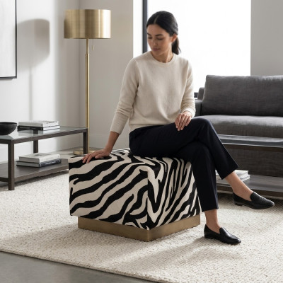 Ottoman Zebra Pattern Seat Cube Fabric Upholstery Living Room Seat