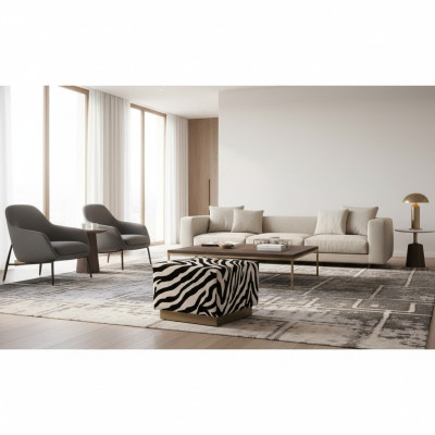 Ottoman Zebra Pattern Seat Cube Fabric Upholstery Living Room Seat