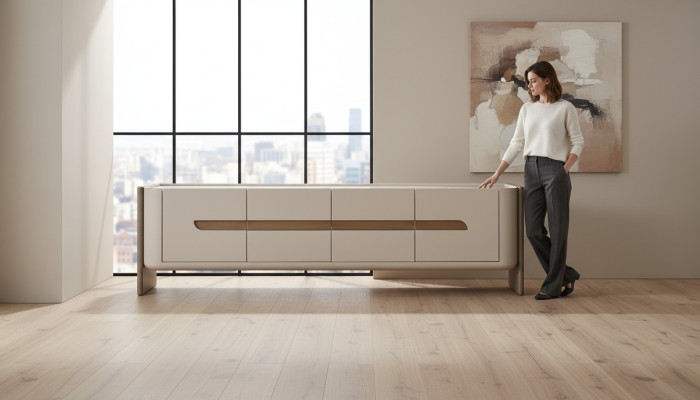 Sideboard RTV Lowboard TV Stand Beige Wood Living Room Cabinet Modern