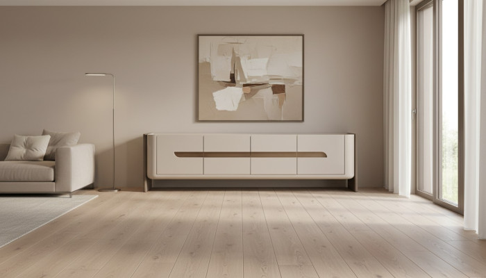 Sideboard RTV Lowboard TV Stand Beige Wood Living Room Cabinet Modern