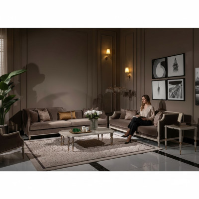 Four-seater sofa set 4 seat coffee table fabric sofa upholstered sofa brown
