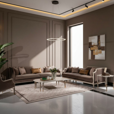Four-seater sofa set 4 seat coffee table fabric sofa upholstered sofa brown