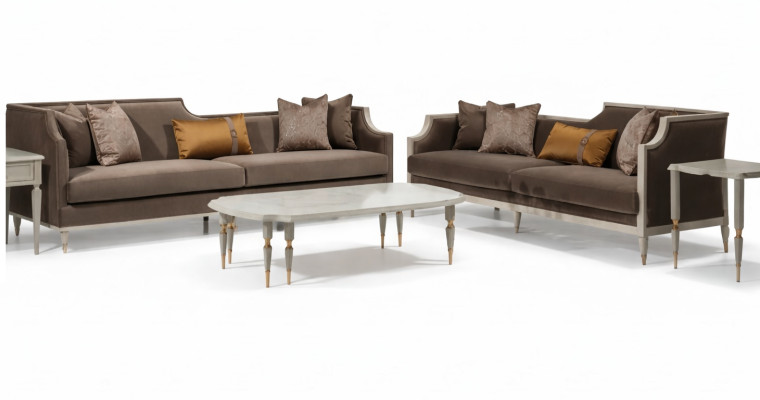 Four-seater sofa set 4 seat coffee table fabric sofa upholstered sofa brown