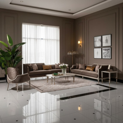 Four-seater sofa set 4 seats coffee table fabric sofa armchair brown 4-piece set