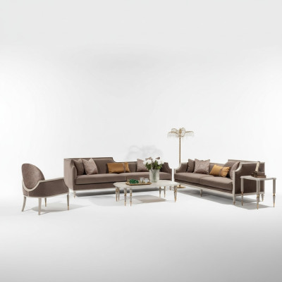 Four-seater sofa set 4 seats coffee table fabric sofa armchair brown 4-piece set
