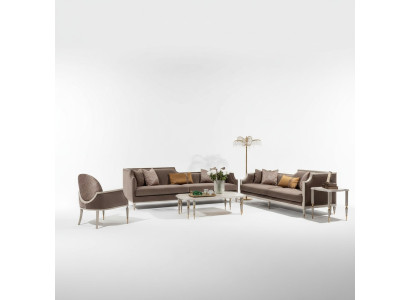 Four-seater sofa set 4 seats coffee table fabric sofa armchair brown 4-piece set