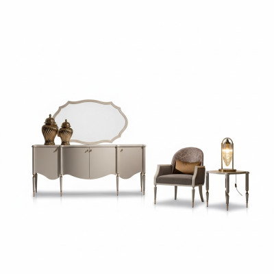 Living room set 4-piece armchair side table sideboard mirror beige