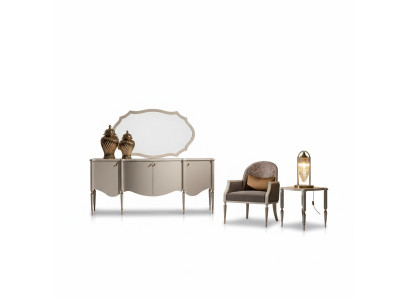 Living room set 4-piece armchair side table sideboard mirror beige