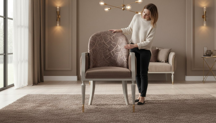 Armchair Wingback Chair Design Cocktail Chair Seat Beige Fabric Upholstery