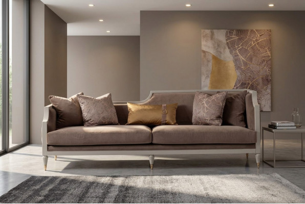 Four-seater sofa, 4-seater fabric sofa, brown upholstered sofa, sofas, living room.