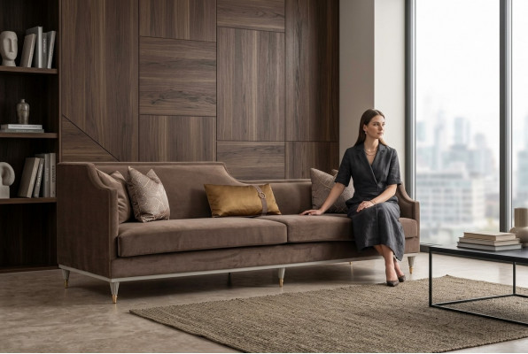 Four-seater fabric sofa brown sofas living room upholstered sofa
