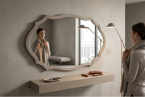 Wall mirror decorative luxury design living room beige 150x90 wood