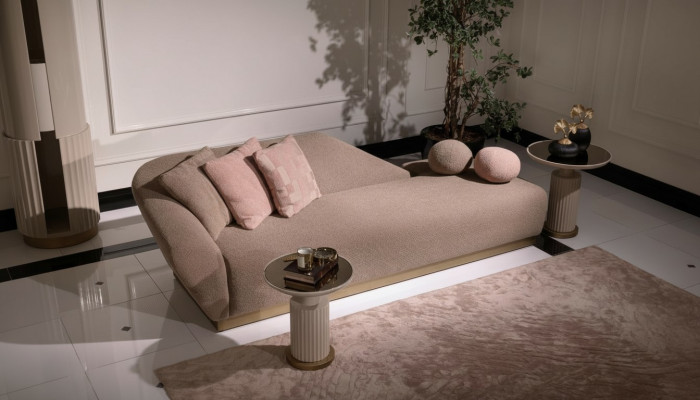 Chaise longue group sofa side tables upholstery fabric modern 3-piece set