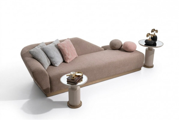 Chaise longue group sofa side tables upholstery fabric modern 3-piece set