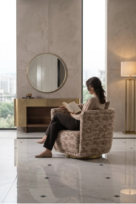 Living room set armchair dresser mirror beige fabric wood relax 3-piece set