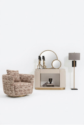 Living room set armchair dresser mirror beige fabric wood relax 3-piece set