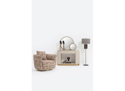 Living room set armchair dresser mirror beige fabric wood relax 3-piece set