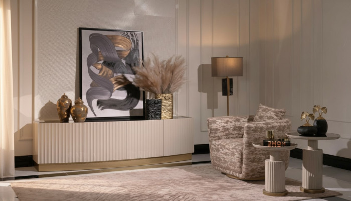 Living Room Complete Armchair Sideboard Coffee Table Set 4-piece Beige