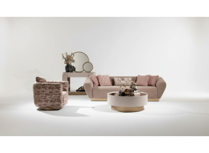 Sofa set 3-seater sofa, armchair, coffee table, dresser, beige fabric, 5-piece set