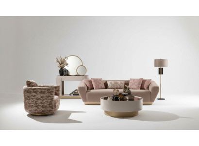 Fabric sofa set, 3-seater sofa, armchair, coffee table, beige fabric, 3-piece set