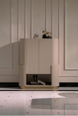 Bar cabinet, cabinet, wooden cabinet, wooden bar, beige, drinks, living room.