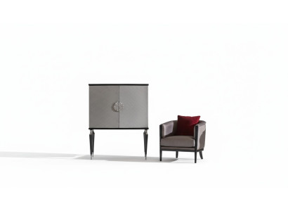 Armchair, Bar Cabinet, Gray Fabric, Wing Chair, Bar, Living Room Set