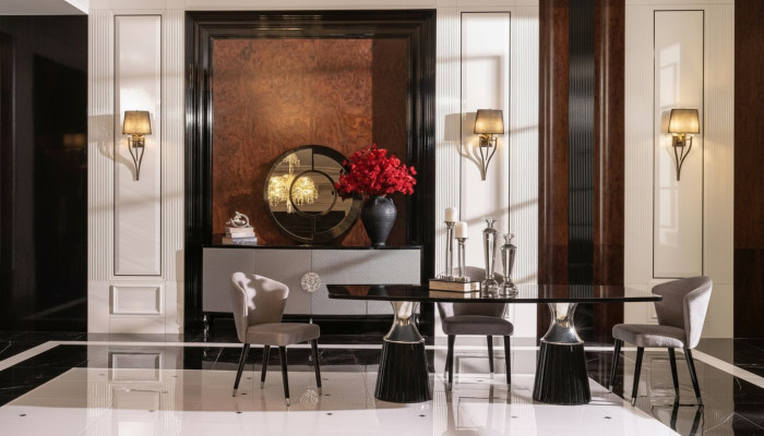 Luxury dining set dining nook dining table chairs black 9-piece dining room wood.