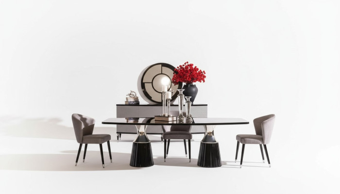 Luxury dining set dining nook dining table chairs black 9-piece dining room wood.