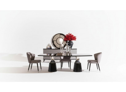 Luxury dining set dining nook dining table chairs black 9-piece dining room wood.