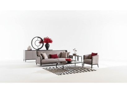 Three-seater sofa set with armchairs and coffee tables, 5-piece set, gray fabric sofa