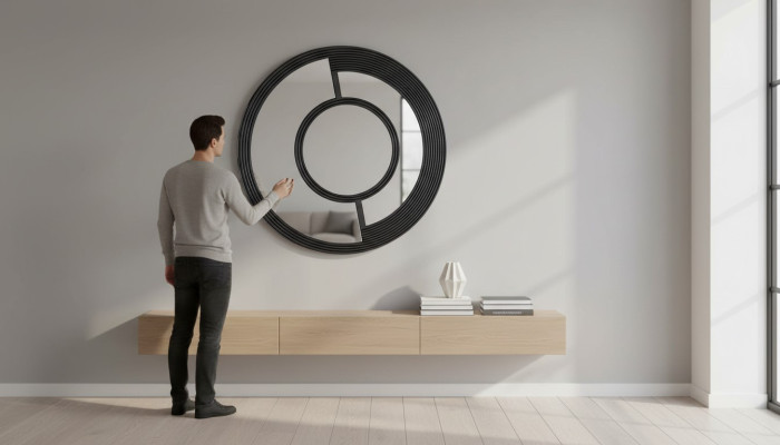 Wall Mirror Round Mirror Decorative Modern Design Living Room Black