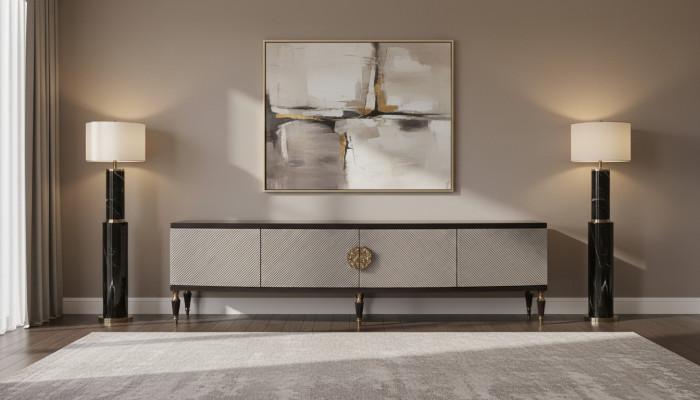 Sideboard RTV Lowboard TV Stand Cabinet Wood Gray Living Room