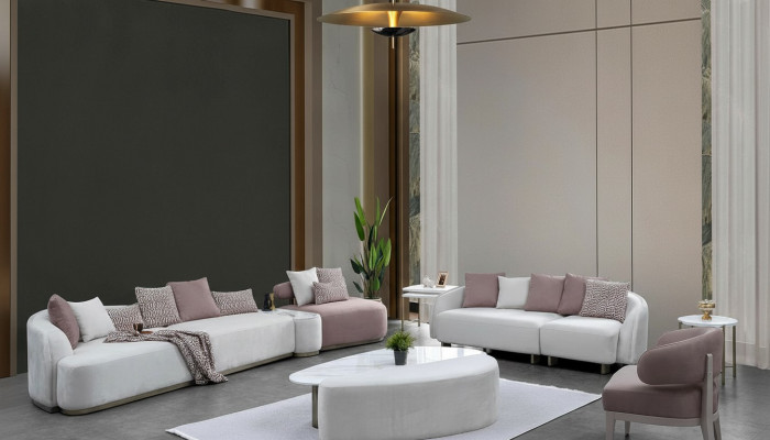 Sofa Set Large Sofa Upholstered Sofa Fabric Sofa Pink Three-Seater Set 4-piece