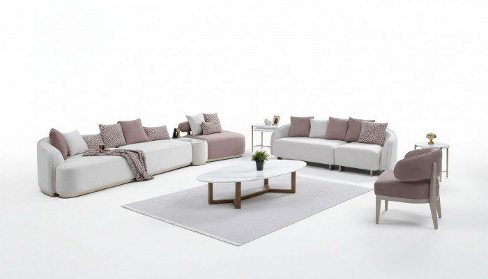 Sofa Set Large Sofa Upholstered Sofa Fabric Sofa Pink Three-Seater Set 4-piece