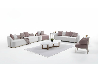 Sofa Set Large Sofa Upholstered Sofa Fabric Sofa Pink Three-Seater Set 4-piece