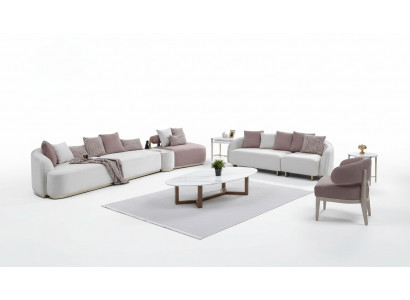 Sofa Set Large Sofa Upholstered Sofa Fabric Sofa Pink Three-Seater Set 4-piece
